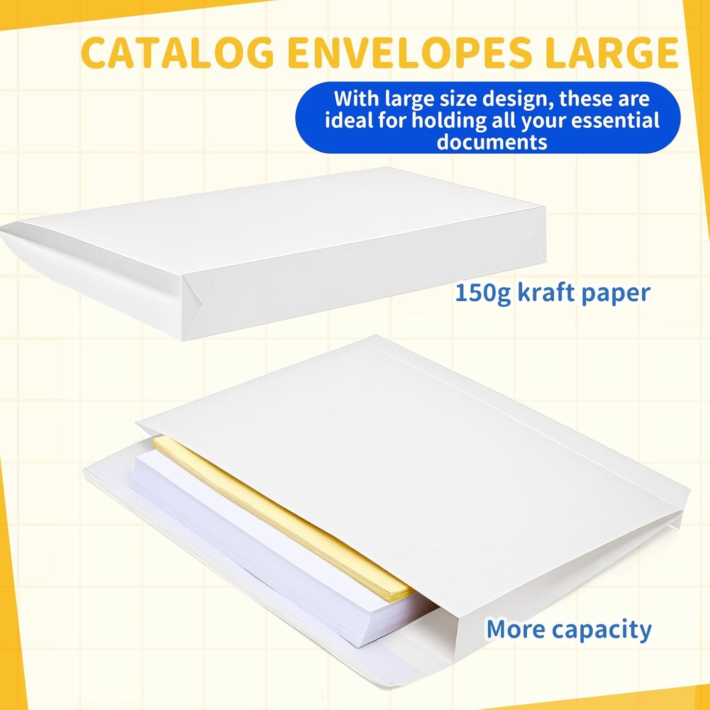 20 Pcs 12 x 16 x 1.6 Inch Large Expandable Catalog Envelopes Manilla Kraft Peel and Seal Envelopes Light Large Mailing for Office Home Documents Magazines Photos Storage Organizing (White)