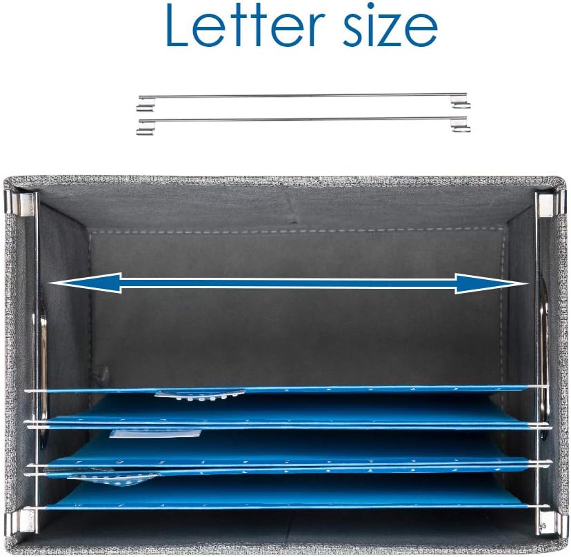 PRANDOM File Organizer Box - Set of 4 Collapsible Decorative Linen Filing Storage Hanging File Folders with Lids Office Cabinet Letter Size Navy Blue (14x9.3x10.8 inch)