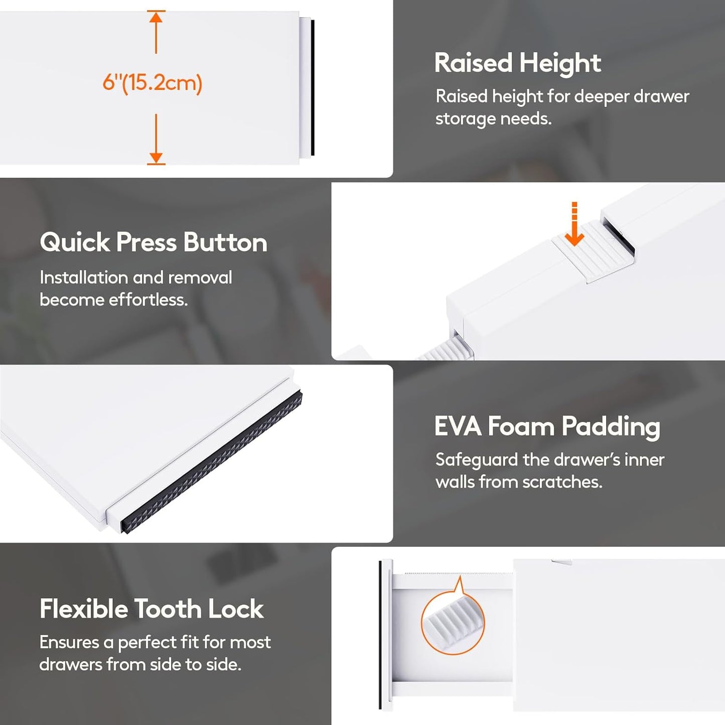 Lifewit 12 Pack Drawer Dividers Plastic 6" High, 13.5-22" Adjustable Drawer Organizers for Clothes, Expandable Dresser Separators in Bedroom/Bathroom/Kitchen/Fridge/Office Organization and Storage