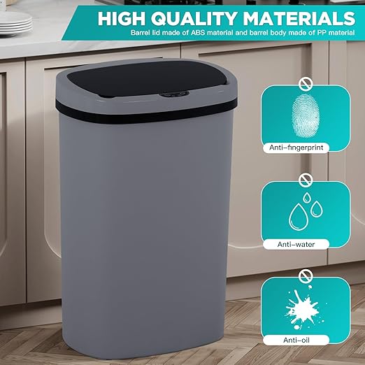PayLessHere 13 Gallon Trash Can Kitchen Trash Can Automatic Garbage Can with Lid Touch Free High-Capacity Motion Sensor for Kitchen Bedroom Bathroom Office Wateproof Trash Bin (1, Gray)