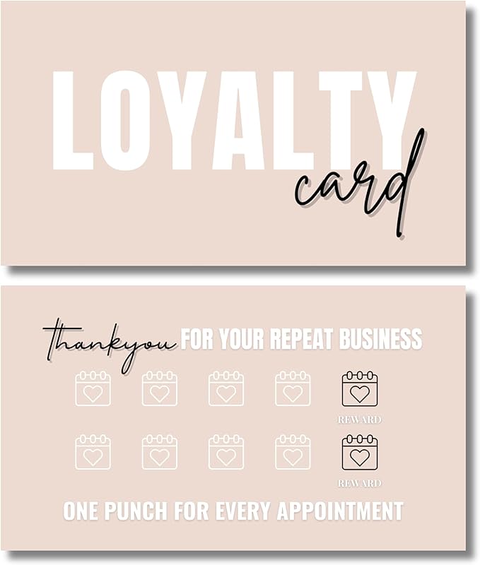 Beauty Business Loyalty Card, 10-Punch Reward System, Business Card size, 55 cards, full color high gloss front and back, UV coated, Modern design, create your own reward (Tan)