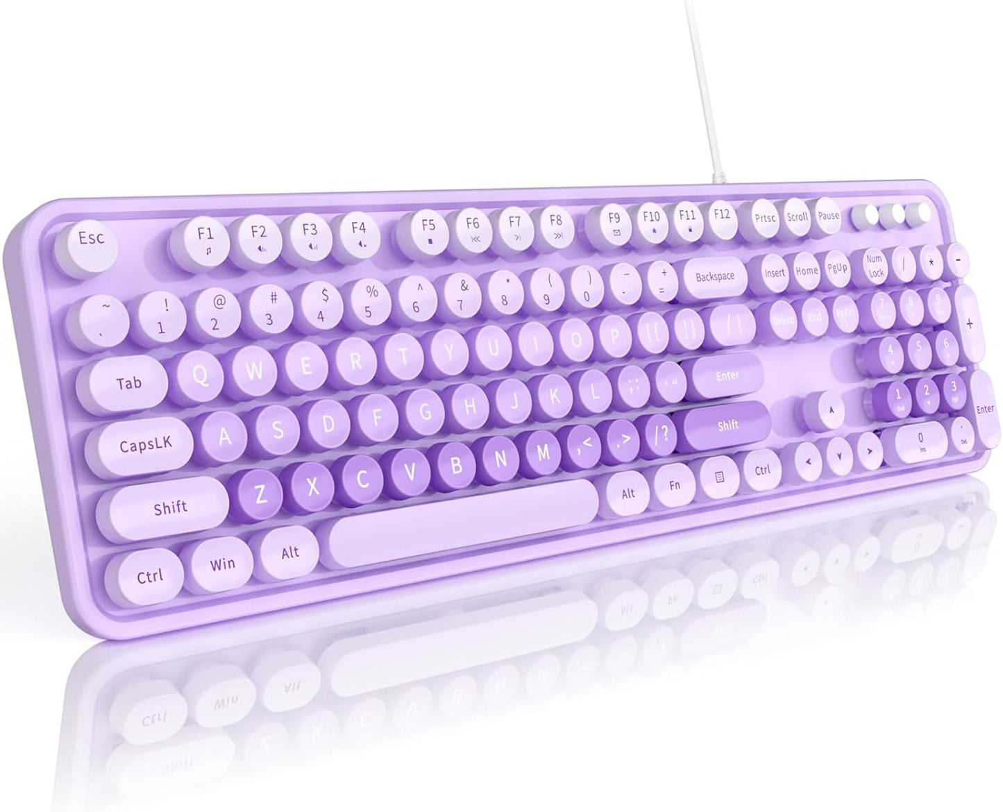 MOFII Keyboard Wired Large Print, Computer Keyboard Plug Play, Colorful Retro Round Typewriter Keyboard with Numeric Keypad and Media Hotkey for Windows PC Laptop (Pale Purple)