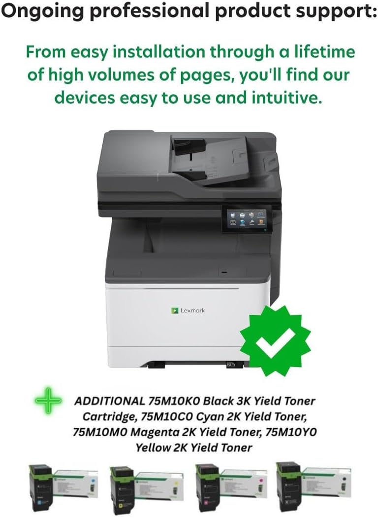Lexmark CX532adwe Color Laser Wireless All-in-One (50M7040) Bundle with 75M10K0 Blk 3K Yield Toner, 75M10C0 Cyan 2K Yield Toner, 75M10M0 Magenta 2K Yield Toner, 75M10Y0 Yellow 2K Yield Toner