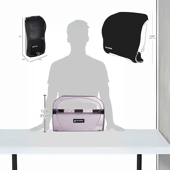 San Jamar Classic Black Pearl Set – Hybrid Soap & Sanitizer Dispenser (900 ml), Toilet Seat Cover Dispenser, and Commercial Paper Towel Roll Dispenser for Bathrooms