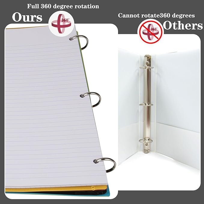 Pivotable Refillable Notebook, 3 Ring Binder Notebooks 1 Inch, Notebook with Dividers and Pockets, Folder Notebook, Flexible Binder, Soft Binders 3 Ring, Foldable Binder- Black