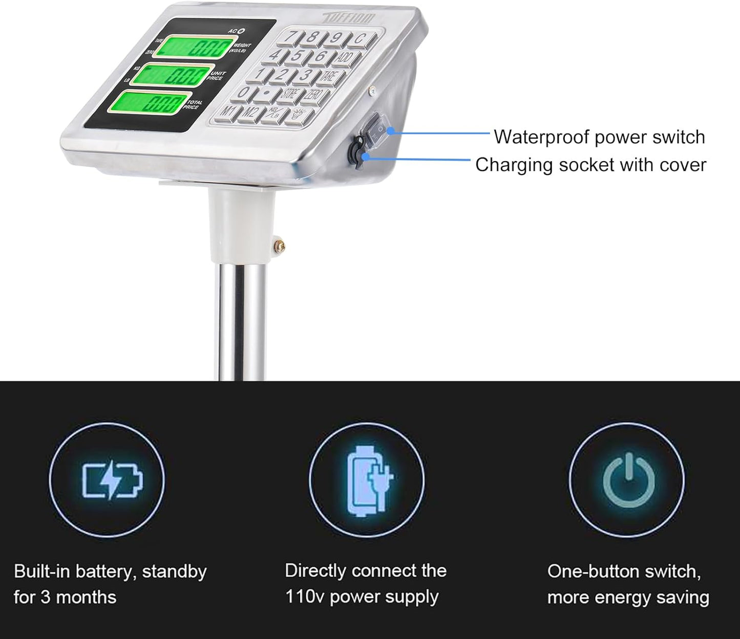TUFFIOM 661lbs Weight Electronic Platform Scale,Stainless Steel High-Definition LCD Display,Digital Floor Heavy Duty Scales,Perfect for Luggage Package Price Computing Postal Shipping Mailing
