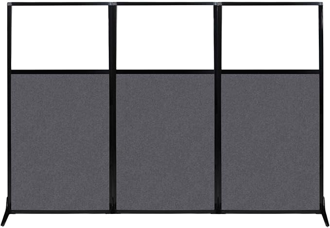 Versare Office Workstation Screen | Portable Wall Divider | Modern Cubicle | Freestanding Privacy Screen | Flexible Work Space | 3 Panels | 99" Wide x 70" Tall Dark Gray SoundSorb Panels with Window