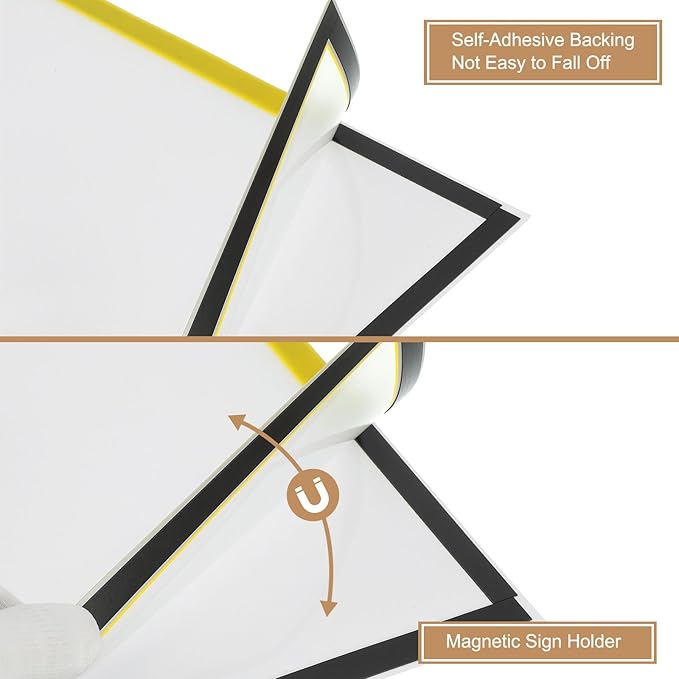 uxcell 3 Pcs Magnetic Sign Holder, 8.3" x 11.7" Self-Adhesive Magnetic Wall Signs Holder Magnetic Picture Frame Document Holder for Home Office Wall Window Displays, Yellow
