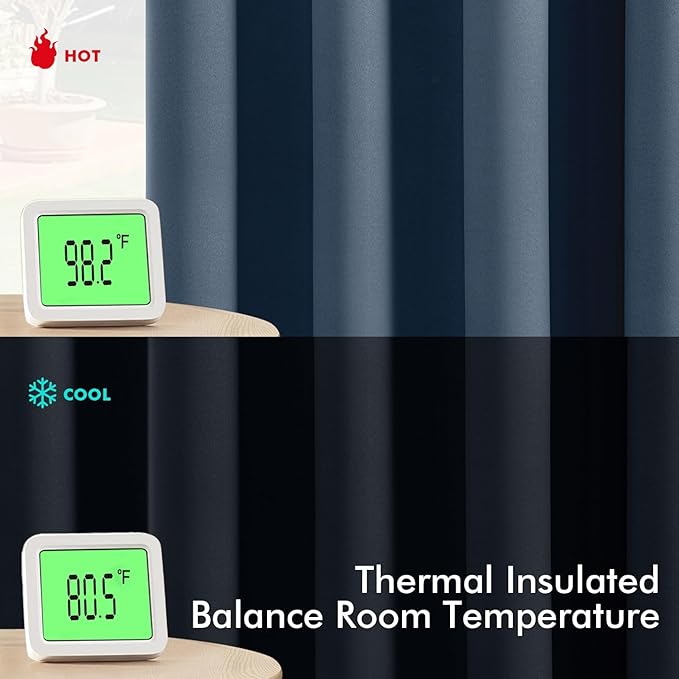 MIULEE Stone Blue Blackout Curtains for Bedroom Living Room 96 Inches Long 2 Panels, Thermal Insulated Room Darkening Drapes Solid Grommet Top Noise Reducing Light Blue Window Treatments 40x96 Inch