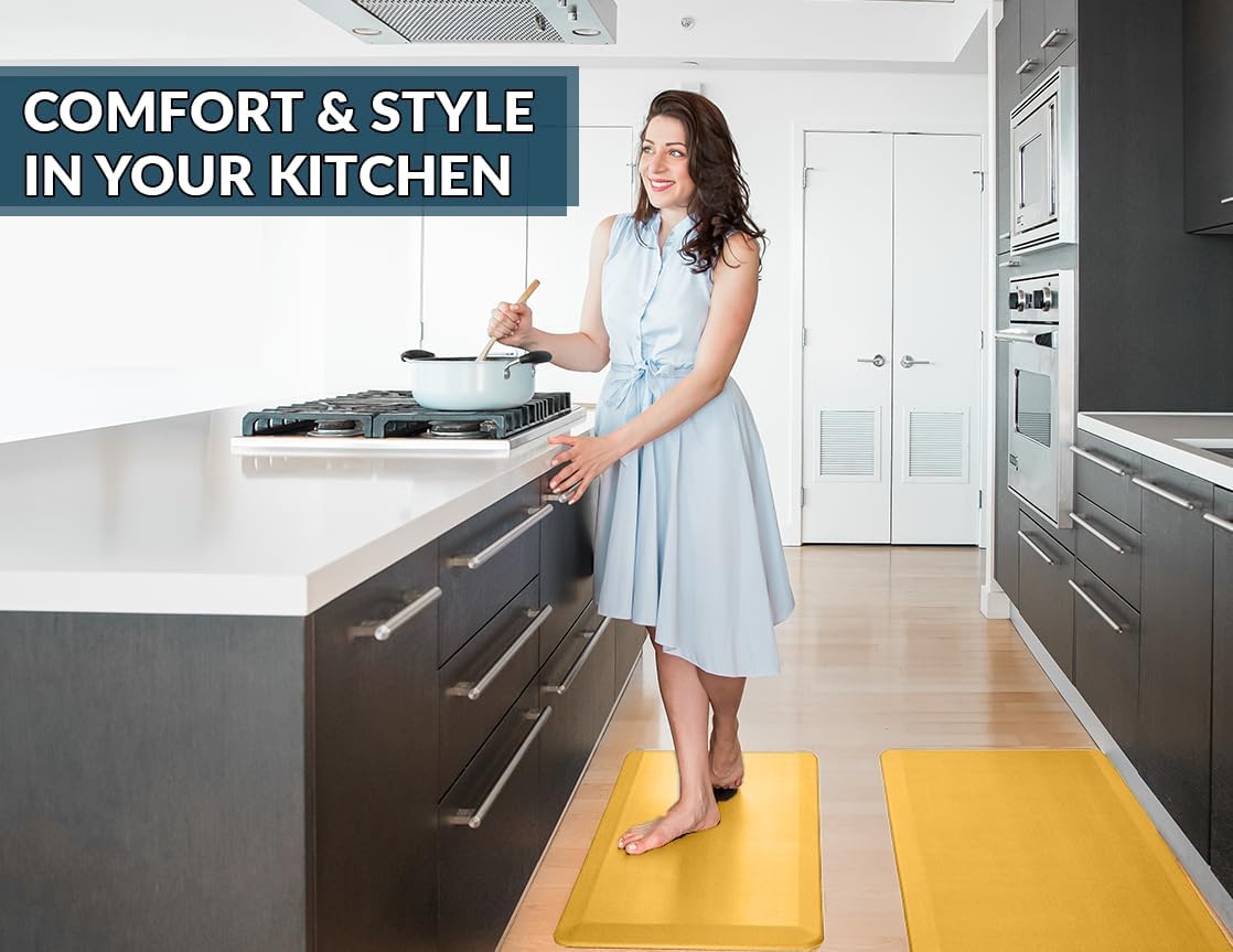 ComfiLife Anti Fatigue Floor Mat – 3/4 Inch Thick Kitchen Mats for Floor, Standing Desk Mat, Kitchen Rug – Comfort at Home, Office – Durable – Stain Resistant – Non-Slip Bottom (20" x 32", Mustard)