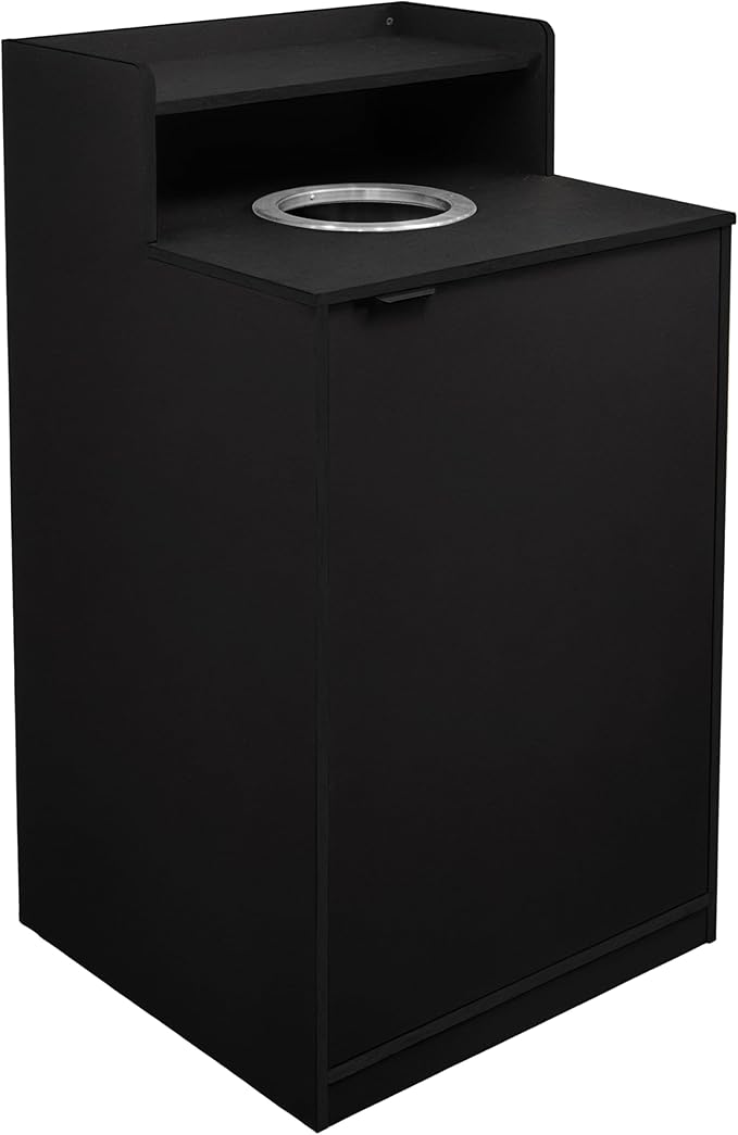 Flash Furniture Dell Trash Can Enclosure with Tray Shelf and 8" Drop Hole, Commercial Grade Trash Receptacle for 32 Gallon Round Cans, Swing Door Access, Black