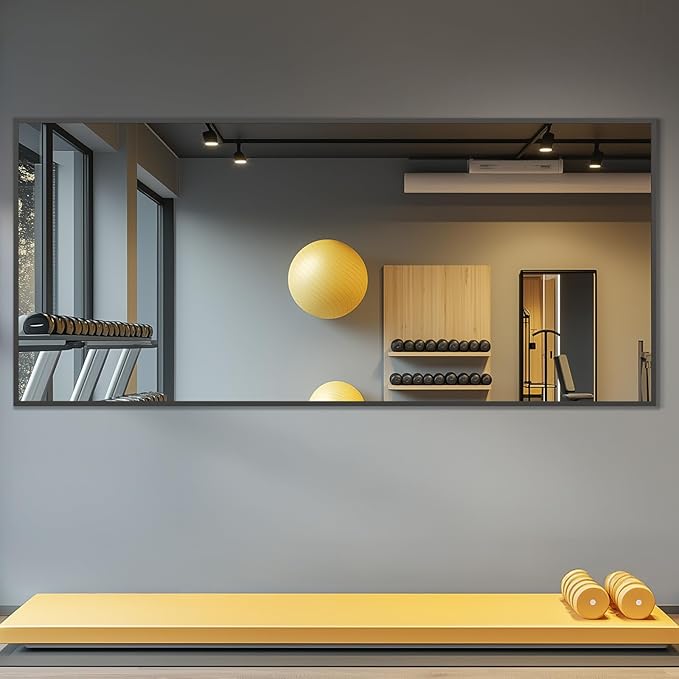 71"X32" Floor Mirror Full Length with Stand, Black Rectangle Large Free Standing Full Length Body Mirror for Gym Bedroom Living Room, Tempered Glass, Aluminum Alloy Frame