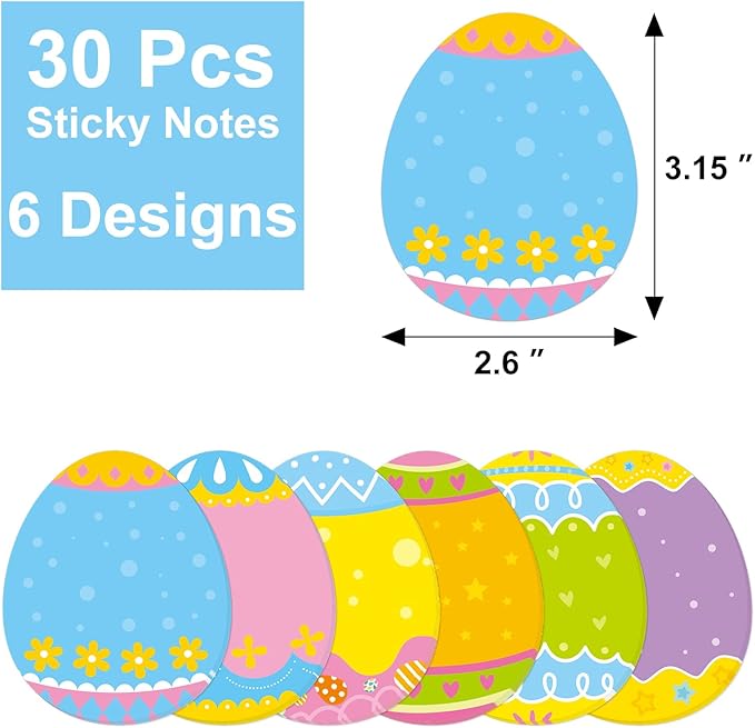 30 Pack Easter Egg Sticky Notes - 600 Sheets Spring Easter Sticky Note Pads for Kids Easter Gift Party Favor Message Reminder Studying School Office