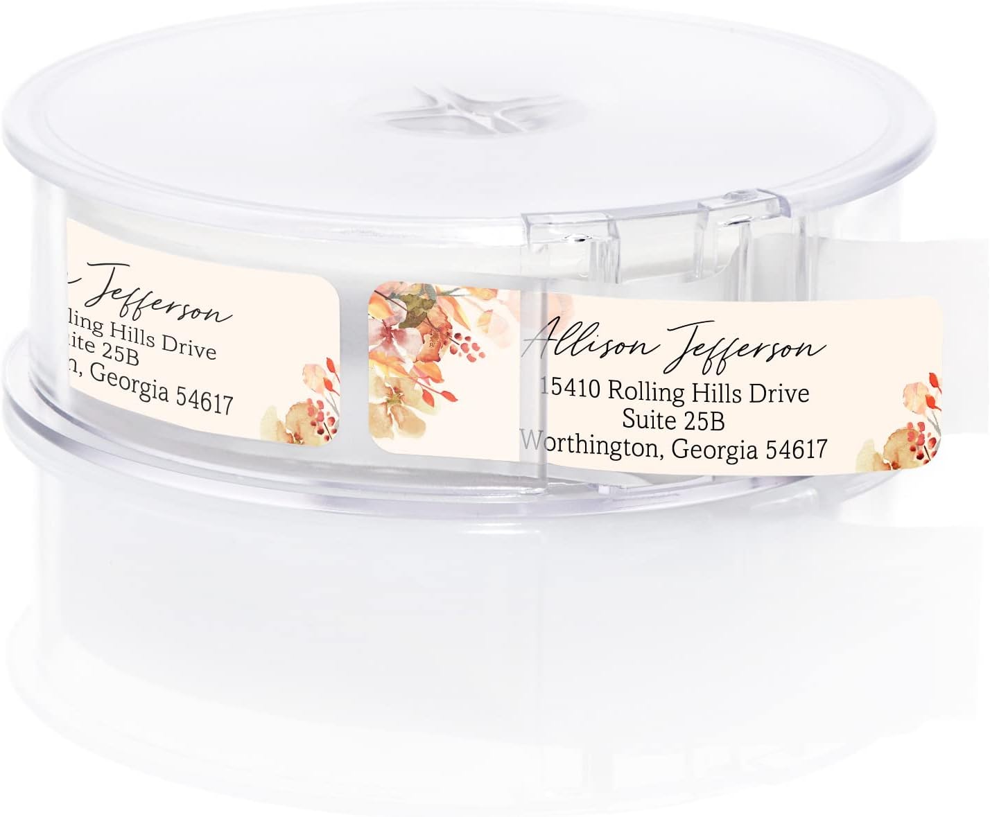 Rust Orange Floral Rolled Address Labels / 250 Personalized Return Address Labels/Designer Address Stickers in Elegant Plastic Dispenser