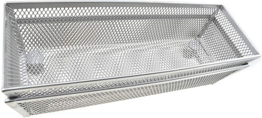 HAHIYO Stackable Mesh Tray Cup 9 x 3 x 2 inches Sturdy Container for Desk Drawer Organizer Collection for Home Office School kitchen Soft Foam Feet No Sharp Edges 2 Pack Silver