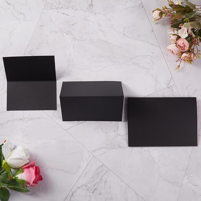 50 Pack Blank Cards Folded Cardstock Thank You Blank Greeting Cards for Invitations, Wedding, Greeting Cards, All Occasion DIY (Black, 5x7)