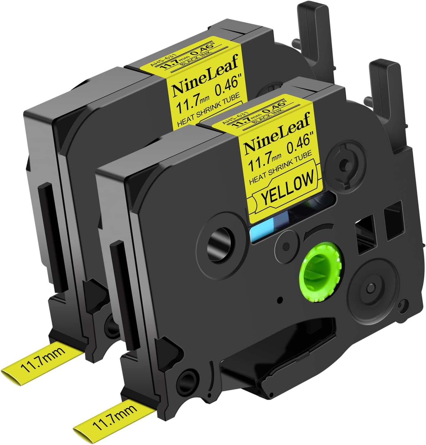 Nineleaf 2 PK Black on Yellow Label-Making Tape Heat Shrinkable Tape Compatible for Brother P-Touch HSe-631 HSe631 HS631 HS-631 11.7mm 1/2" 4.92 ft for PT-E300 PT-E500 PT-E550W PT-P750WVP Printer