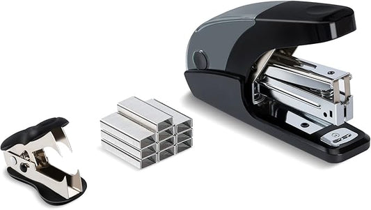 PAPERPAL Effortless Standard Stapler Set, 20 Sheet Capacity, Half Strip, Built-in Staples Storage, Holds 1/4" Staples, Includes 1000 Staples and A Staple Remover, Office, School & Personal Use, Black