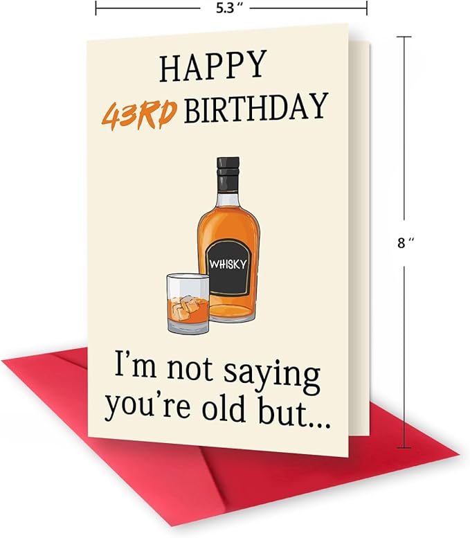 Funny Whiskey 43rd Birthday Card, 43rd Birthday Gifts Women Men, Unique 43rd Birthday Decorations for Him Her, Happy 43 Year Old Birthday Card Gifts for Husband Wife