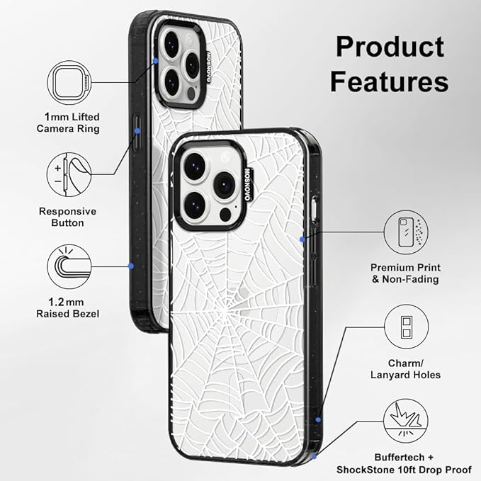 MOSNOVO Magnetic Case for iPhone 14 Pro Max, 10ft Military-Grade Protection, Compatible with Magsafe, Shockproof Phone Case for iPhone 14 Pro Max - Spider Web - Clear Black