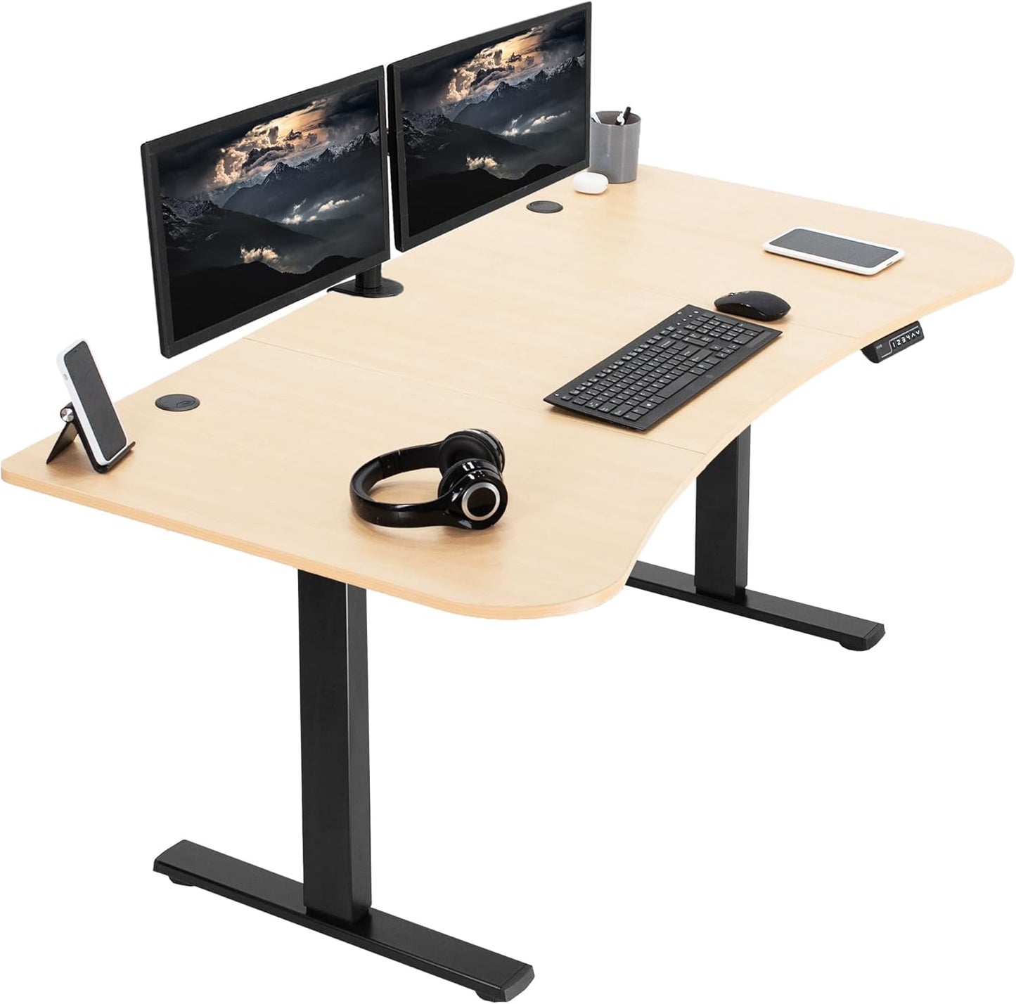 VIVO Electric 63 x 32 in Standing Desk, Memory Height Adjustment, 1B Series, Light Wood Top Black Frame, DESK-KIT-1B1C