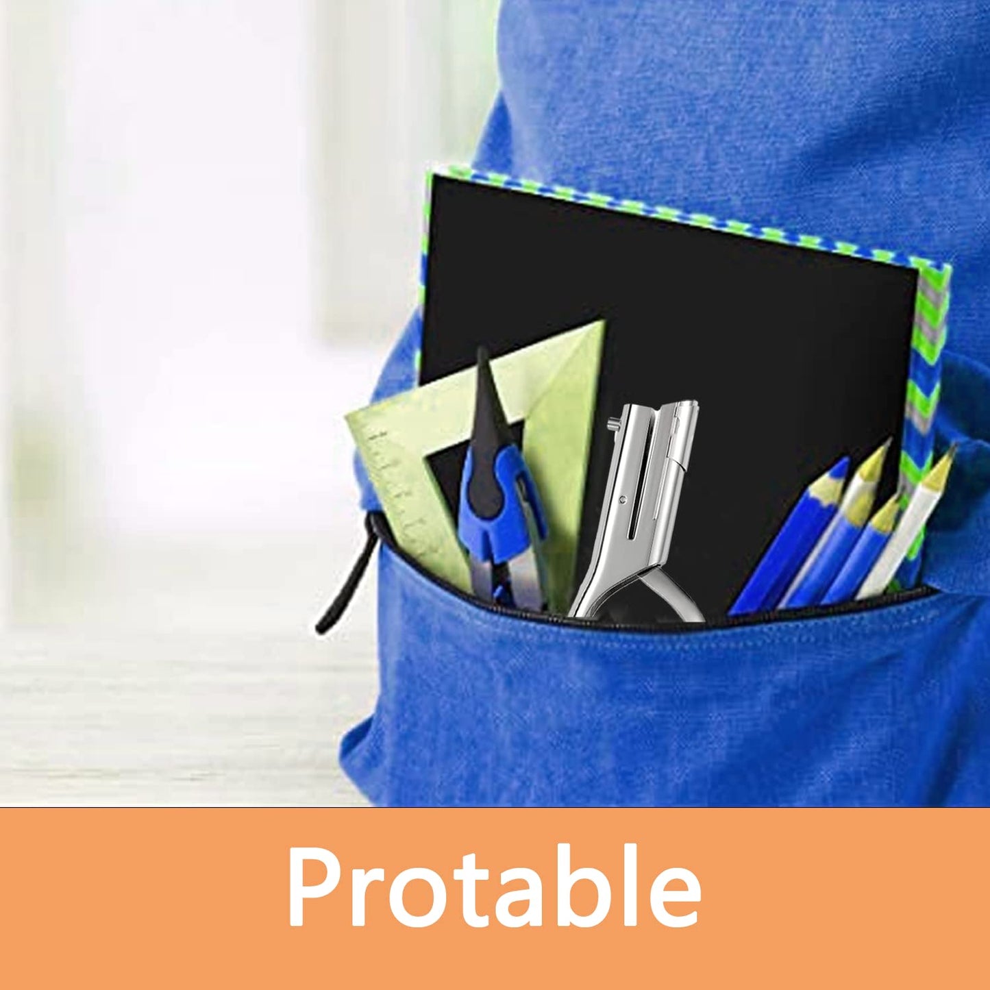 Hole Punch 2" Reach 1/4 inch Single Hole Punch,Heavy Duty Hole Puncher Single,Portable Hand Held Long Paper Punch for Paper Cards Plastic Cardboard (Silver) (1/4"-6mm Hole)