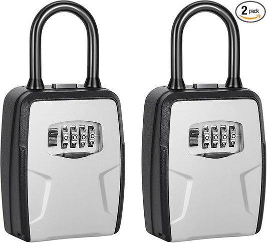 Portable Key Lock Box, Lock Box Wall Mounted for House Key, Car Keys, 6 Key Capacity, Weatherproof Resettable Code (2 Pack, Grey)