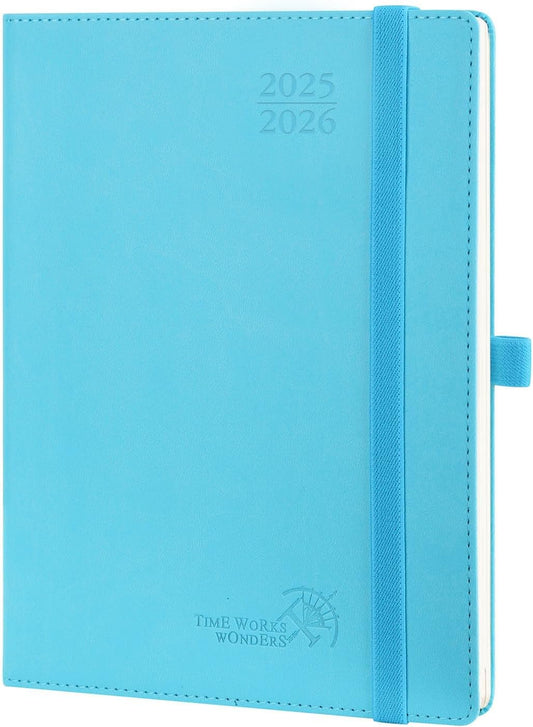 POPRUN Planner 2025-2026 (Medium - 6.5'' x 8.5'') Academic Weekly Calendar (July 2025 - June 2026) with Hourly Time Slots, Monthly Tabs, 100GSM Thick Papers, Leather Soft Cover - Blue Green