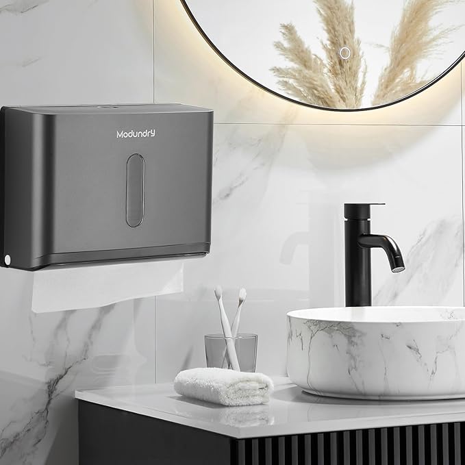 Paper Towel Dispensers Wall Mount: Adhesive Paper Towel Holder for Z Fold, No Drilling Install, Compact Hand Towel Dispenser for Home Bathroom, Restroom, Office, Grey