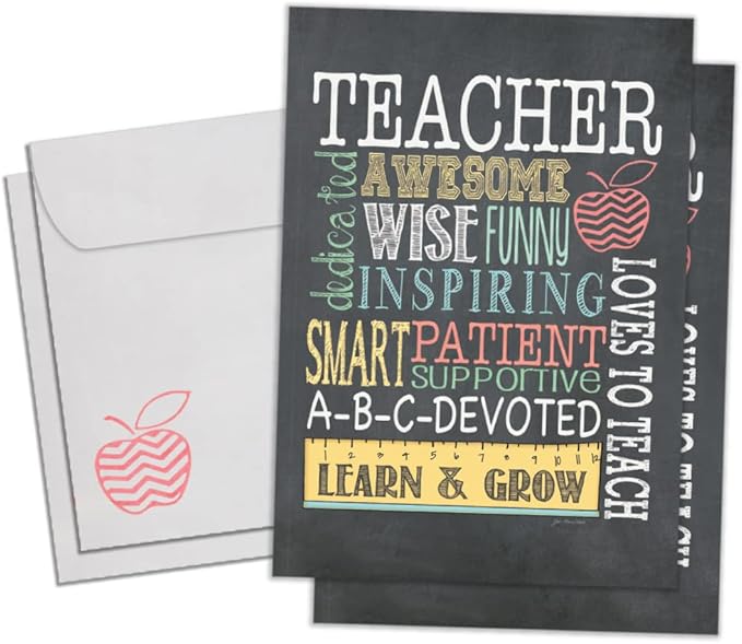 Tree-Free Greetings Teacher Appreciation Cards - Artful Designs - 2 Cards + Matching Envelopes - Made in USA - 100% Recycled Paper - 5"x7" - Lighthearted, For Teacher, Awesome Teacher (GT64456)
