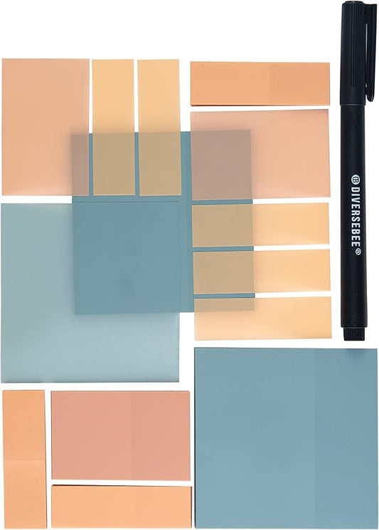 DiverseBee Transparent Sticky Notes (Includes Quick Dry Pen), Cute Clear Sticky Tabs, Translucent Page Flags Book Markers Stickers, Planner Accessories Bible Journaling Study Office Supplies (Candy)