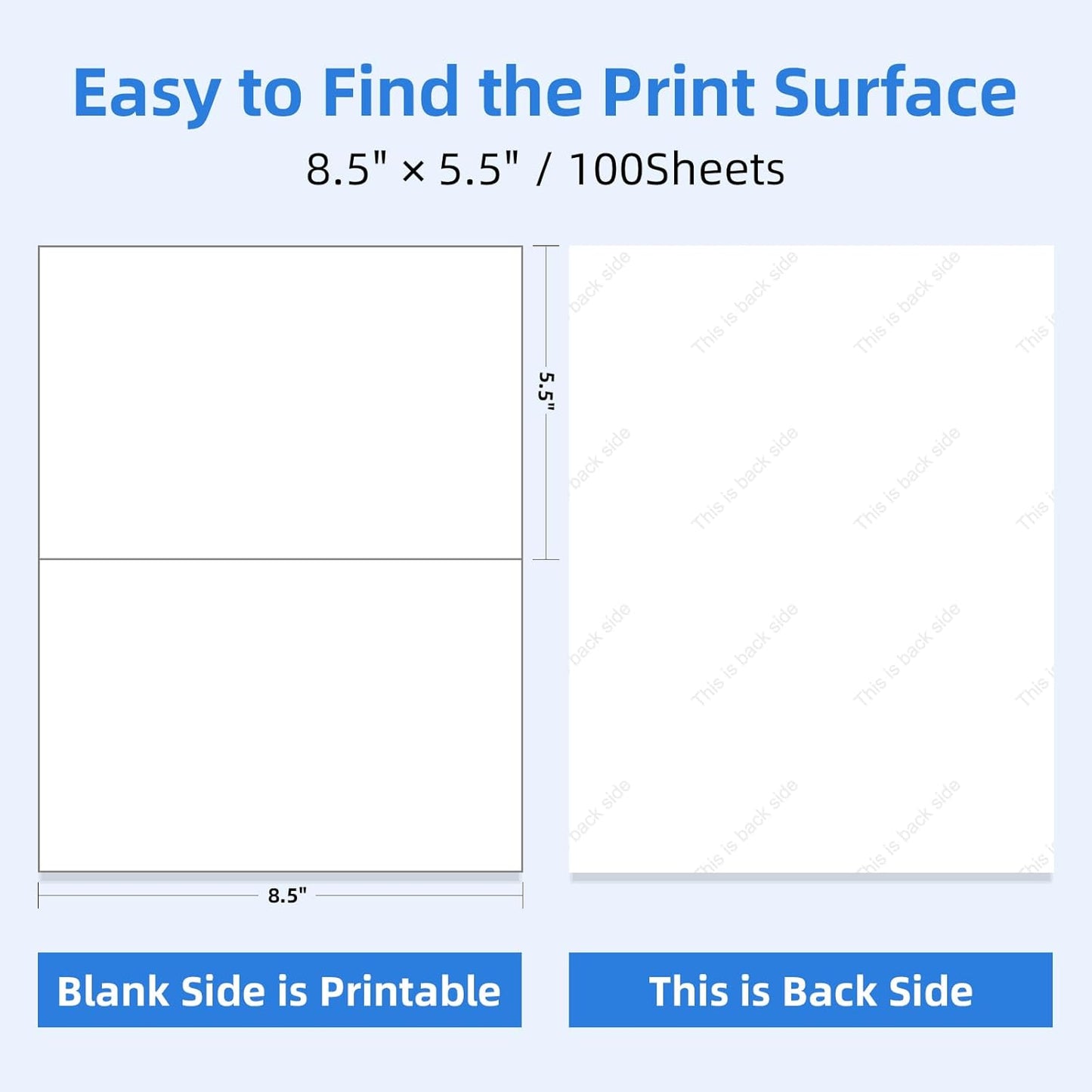 1000 Half Sheet Self Adhesive Shipping Labels for Laser & Inkjet Printers - 500 Sheets, 2 per Page Shipping Labels, 8.5" x 5.5" Half Sheet Labels