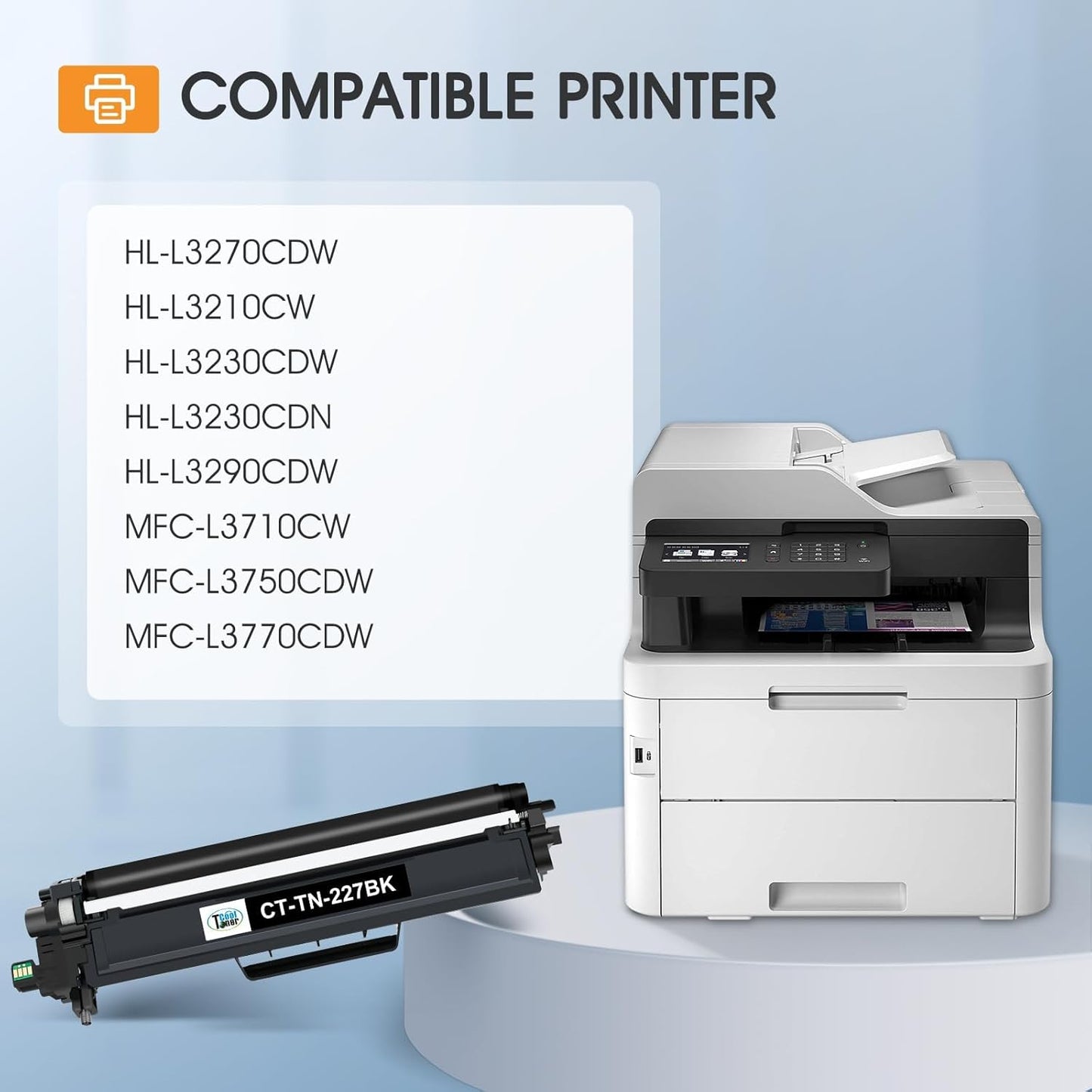TN227 TN-227BK/C/M/Y High Yield Toner Cartridge 4 Pack: Compatible Replacement for Brother TN 227 TN-227 TN-223BK/C/M/Y TN223 for HL-L3270CDW MFC-L3770CDW HL-L3290CDW MFC-L3750CDW HL-L3210CW Printer