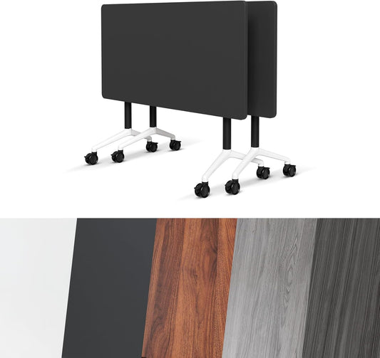 Conference Room Table, Folding Conference Tables,Thicken Grey Tabletop,Flip Top Wooden Seminar Meeting Room Table for Conference Room Offices (2, Black, 55.1”)