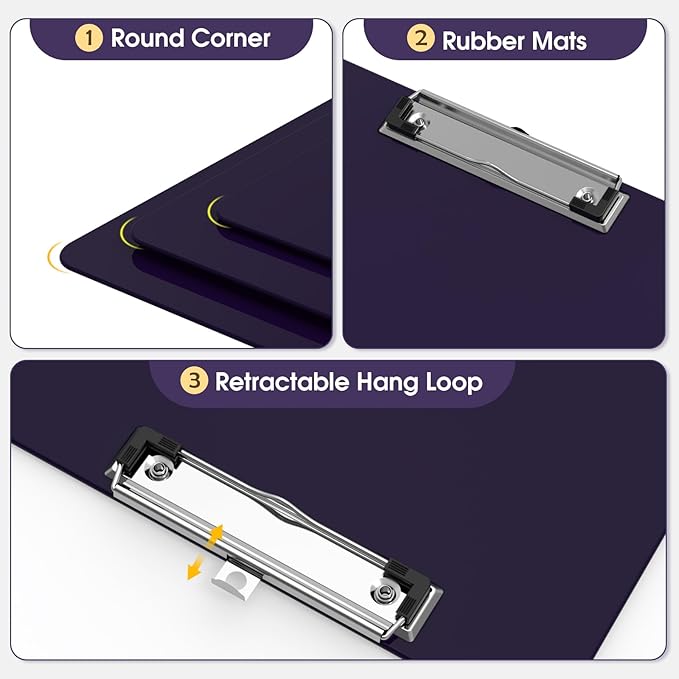 Plastic Clipboards 2 Pack, A4 Purple Clip Board 8.5x11 for Classroom, Students, Kid, Woman, Size 9" x 12.5" with Low Profile Clip, Office & School Supply