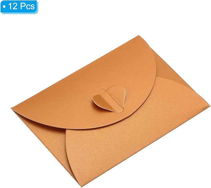 PATIKIL Gift Card Envelopes, 12 Pack Heart Shaped Clasp Small Gift Cards Holder Mini Envelope for Birthdays Weddings, Orange