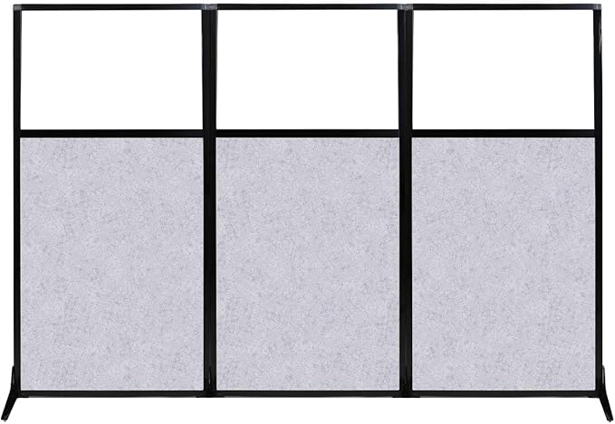 Versare Office Workstation Screen | Portable Wall Divider | Modern Cubicle | Freestanding Privacy Screen | Flexible Work Space | 3 Panels | 99" Wide x 70" Tall Marble Gray SoundSorb Panels With Window