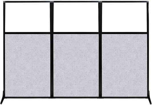 Versare Office Workstation Screen | Portable Wall Divider | Modern Cubicle | Freestanding Privacy Screen | Flexible Work Space | 3 Panels | 99" Wide x 70" Tall Marble Gray SoundSorb Panels With Window