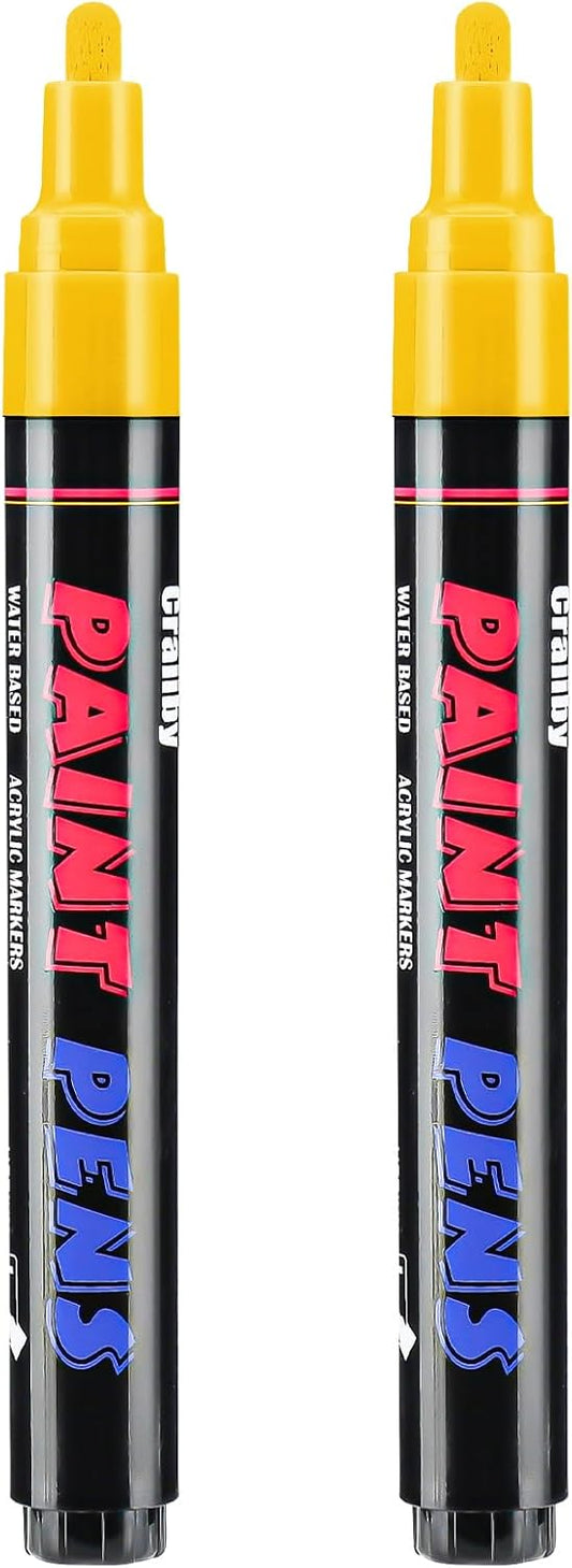 Yellow Paint Pens Paint Markers - 2 Pack Permanent Quick Dry Waterproof Marker Pens for Rocks Wood Fabric Plastic Canvas Glass Mugs Metal Tire Stone