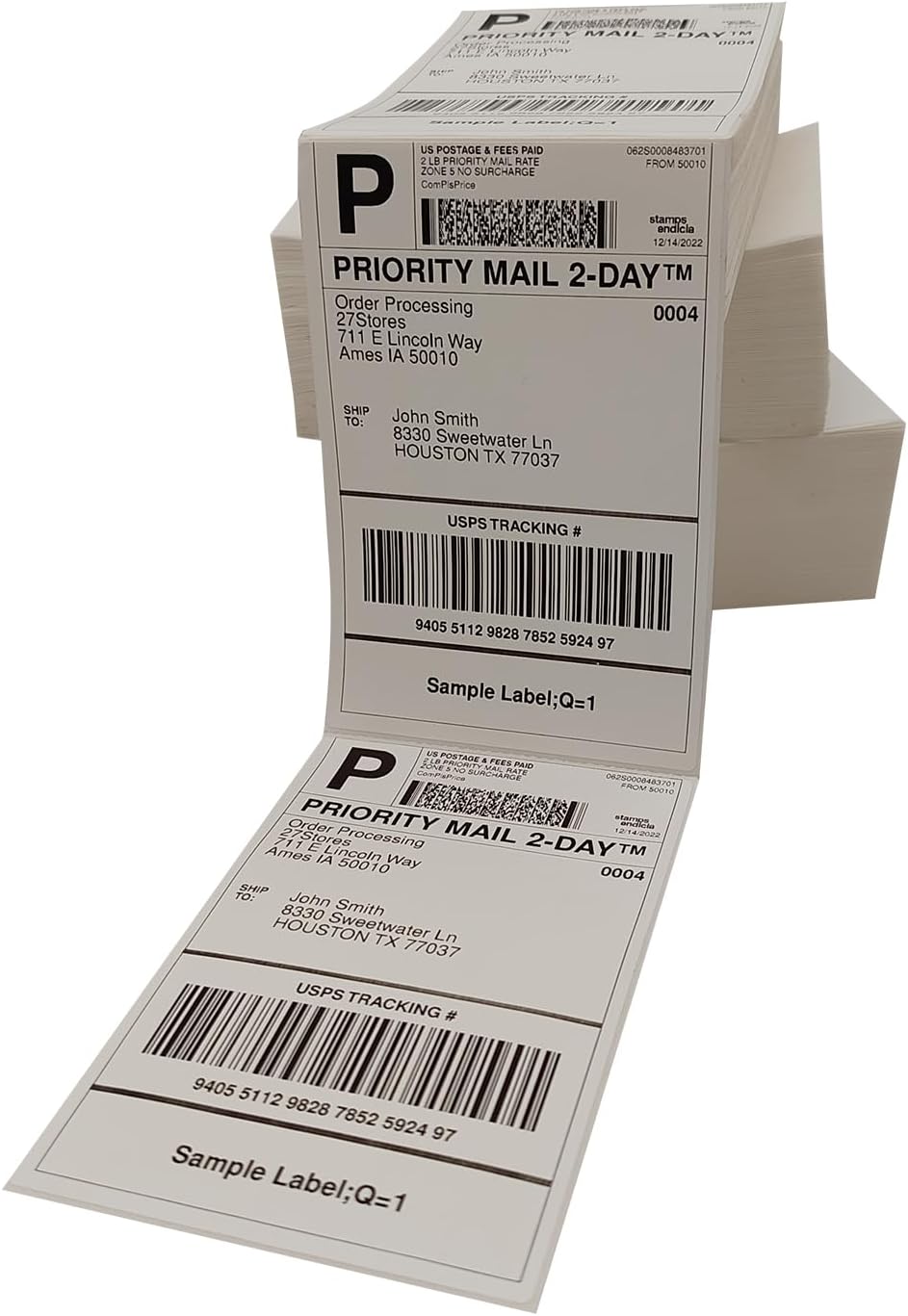 4x6 (100x150mm) Fanfold Direct Thermal Shipping Labels (8 Stacks | 4000 Labels)