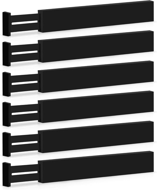 Large Kitchen Drawer Organizer - Expandable Bamboo Drawer Dividers (17" - 21.5") - Adjustable Separators for Kitchen, Clothes, Dresser, Bedroom, Bathroom, and Desk Drawers - 6-Pack (Black)