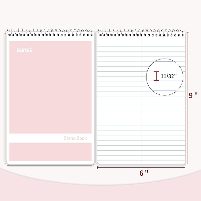 SUNEE 12 Pack Steno Pads 6x9, Gregg Rule, 60 Sheets, 6 Assorted Color Spiral Notebook 6x9, White Paper, Take Notes with Top Spiral Notebook, for School, University, College, Work, Office