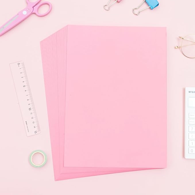 M&G 100 Sheets Pink Copy Printing Paper, 8.3 X 11.7 inch Colored Printer Papers, Pink Construction Paper for Card Making Scrapbooking School Office Party DIY Craft