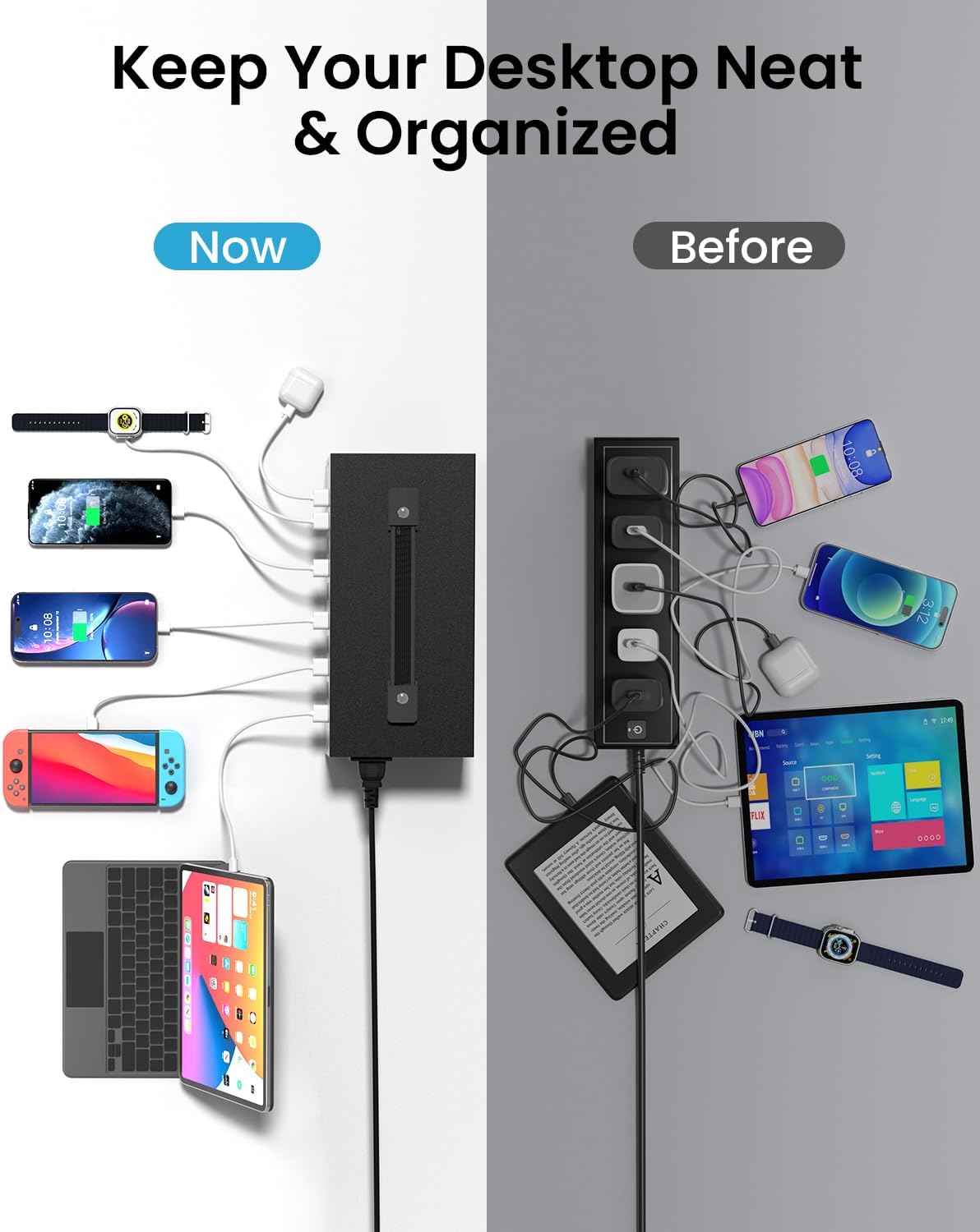 200W USB~c Charging Station, 20 Port (10 USB A & 10 USB~C Port) USB Charger Block, Fast Charging Station for Multiple Devices, Desktop Charger Compatible for iPhone, iPad, Tablets