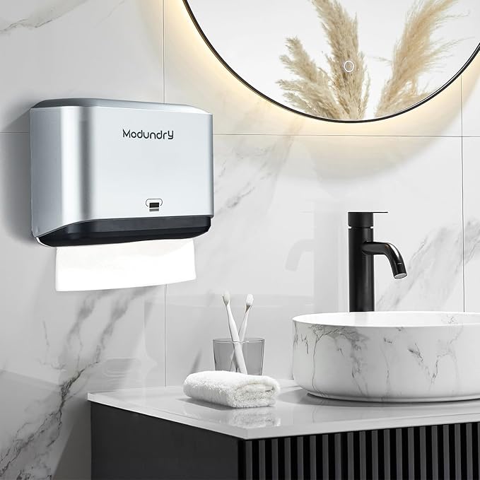 Wall Mount Paper Towel Dispensers: Adhesive No Drilling or Screws Install - Multifold/C/Z/Single fold Tissue Dispenser with Smart Lock, Hand Towel Holder for Bathroom, Restroom, Office, Home (Sliver)