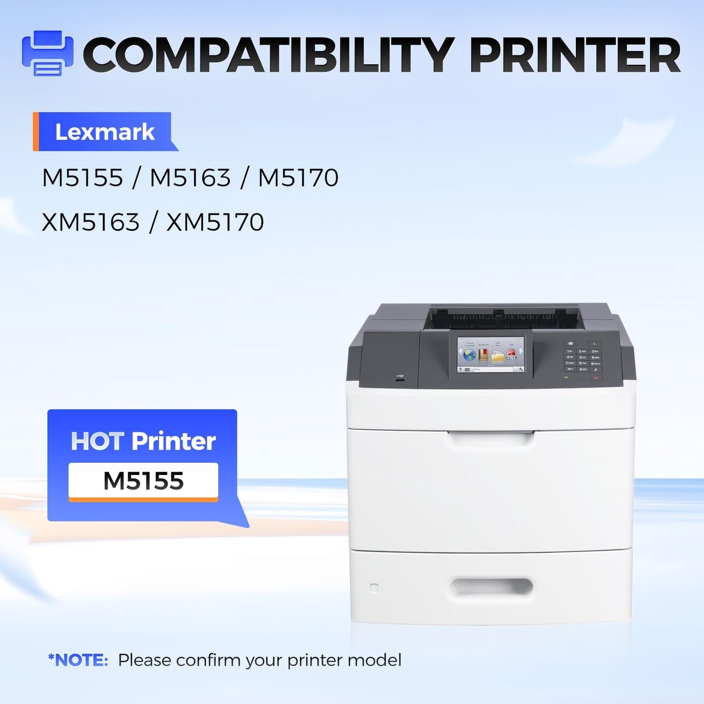 24B6015 Toner Cartridge Black with chip High Yield 1-Pack Replacement for Lexmark 24B6015 Toner Cartridges Compatible with Lexmark M5155 M5163 M5170 XM5163 XM5170 Laser Printer Ink All-in-One