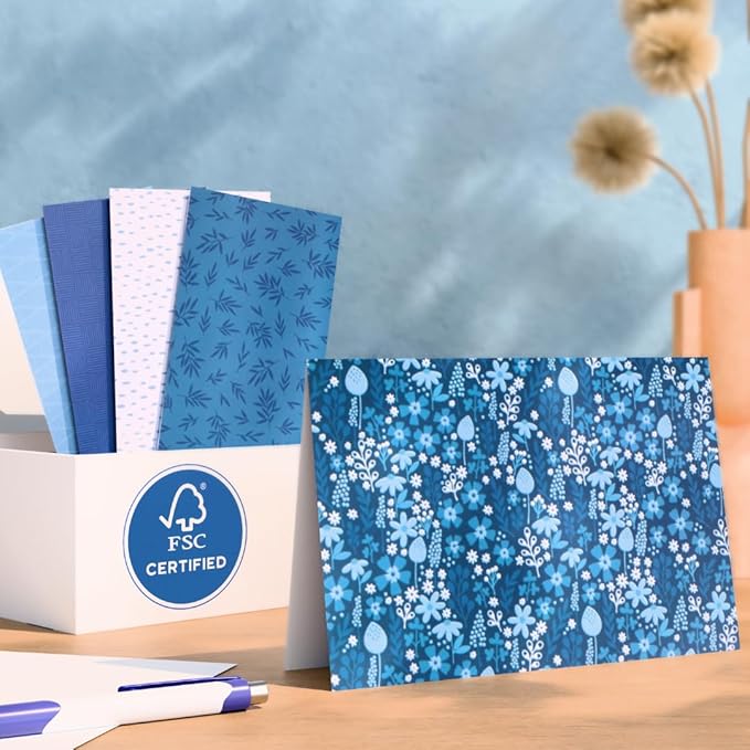 VNS Creations 100 Pack Blank Cards and Envelopes 4x6 - Bulk Blank Greeting Cards with Envelopes & Stickers Inside for All Occasions, Cute Colored Notecards Stationery Set, Assorted Colors Note - Navy