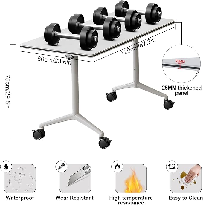 Folding Conference Table – Portable Flip-Top Desk with Locking Wheels, 47.2IN Conference Room Tables Modular Office Desk Heavy-Duty Metal Frame,Space-Saving Design for Meeting & Training Rooms(2PACK)