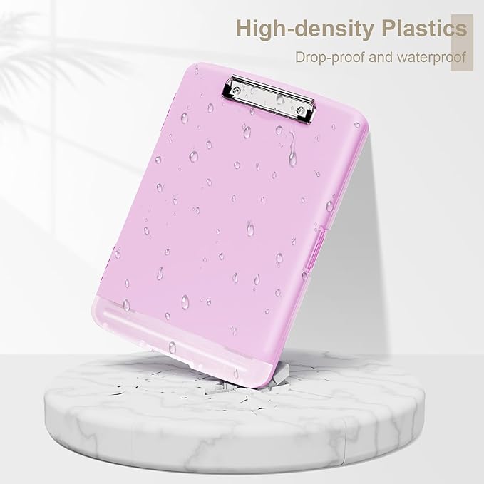 Piasoenc Clipboard with Storage, 8.5 x 11 Organization Box with Pen Holder and A4 Legal Paper Folder, Heavy Duty Plastic, Folio & Side-Opening, Low Profile Clip, for Teachers, Lawers, Deep Pink