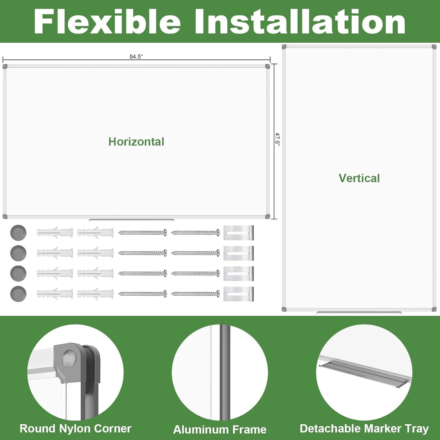 Lockways Dry Erase Board 96 x 48 Inch, Large Magnetic 4 x 8 White Board, Aluminium Frame Whiteboard with Marker Tray for Office & School